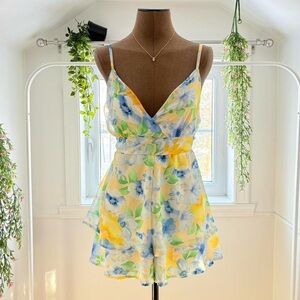 Floral Yellow and Blue Romper